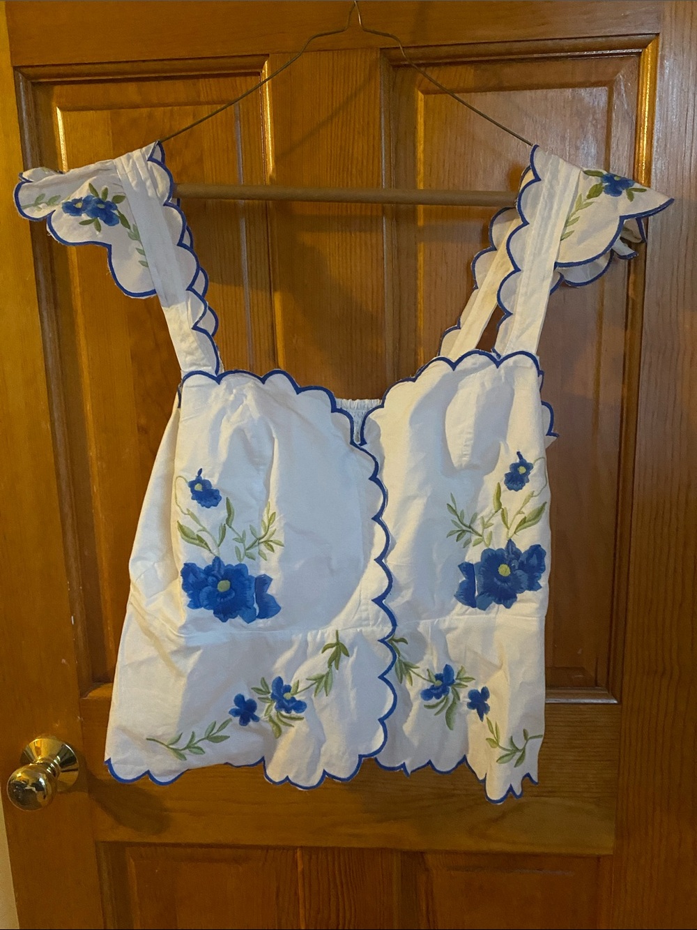Maeve White Cropped Tank with Blue Floral Embroidery